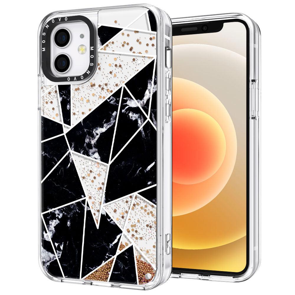 Black Marble Glitter Phone Case - iPhone 12 Mini Case - MOSNOVO