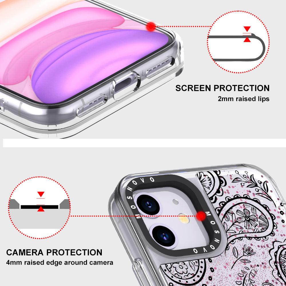 Black Paisley Glitter Phone Case - iPhone 11 Case - MOSNOVO