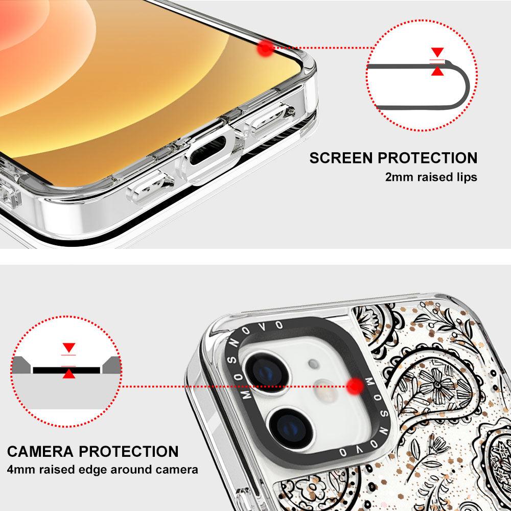 Black Paisley Glitter Phone Case - iPhone 12 Case - MOSNOVO