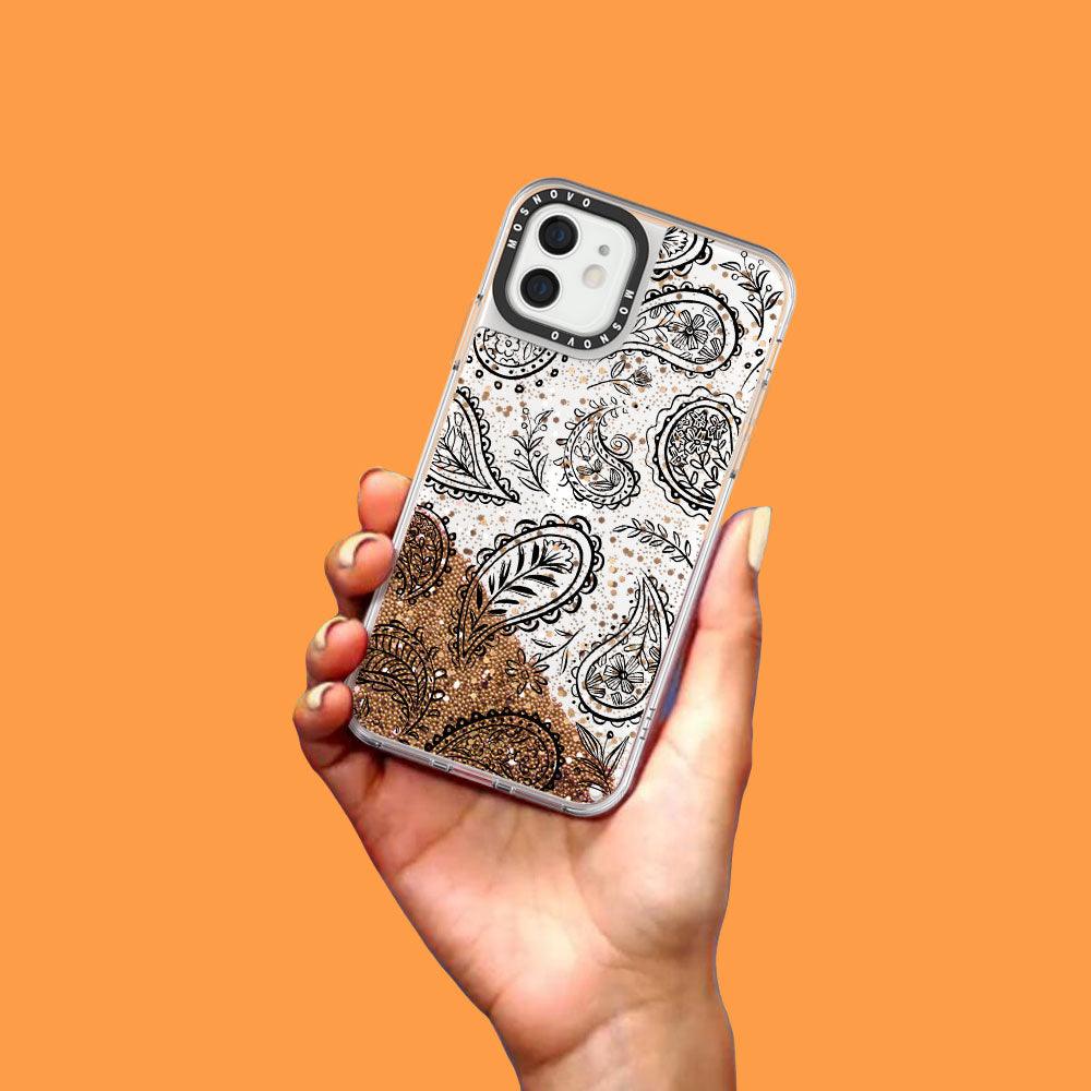 Black Paisley Glitter Phone Case - iPhone 12 Mini Case - MOSNOVO