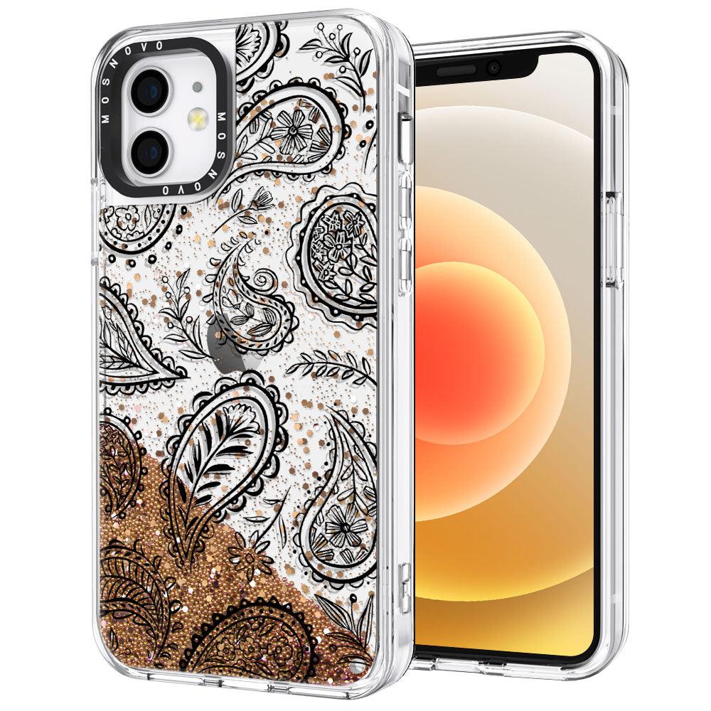 Black Paisley Glitter Phone Case - iPhone 12 Mini Case - MOSNOVO