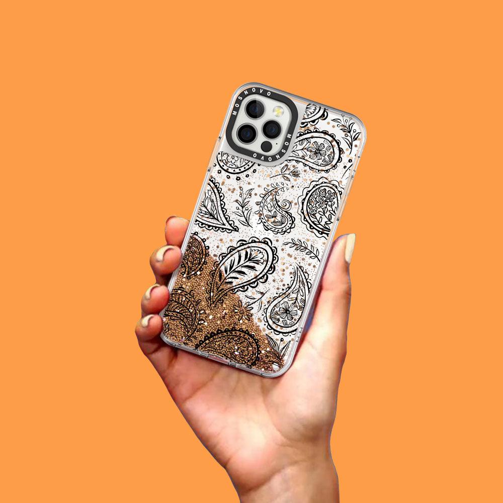Black Paisley Glitter Phone Case - iPhone 12 Pro Case - MOSNOVO