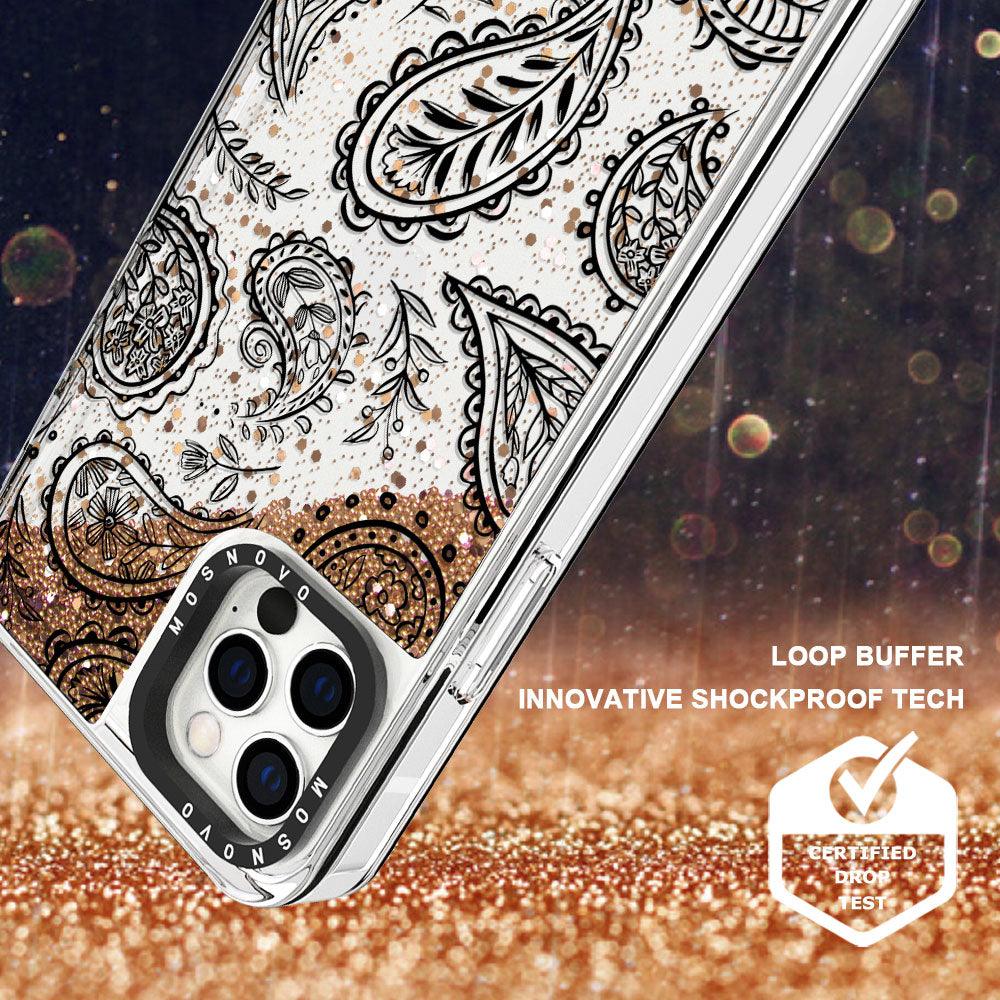 Black Paisley Glitter Phone Case - iPhone 12 Pro Case - MOSNOVO