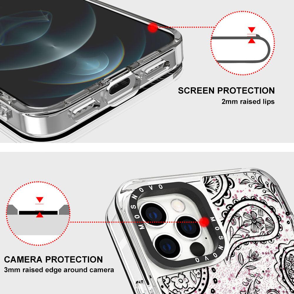Black Paisley Glitter Phone Case - iPhone 12 Pro Max Case - MOSNOVO