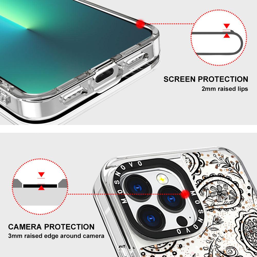 Black Paisley Glitter Phone Case - iPhone 13 Pro Case - MOSNOVO