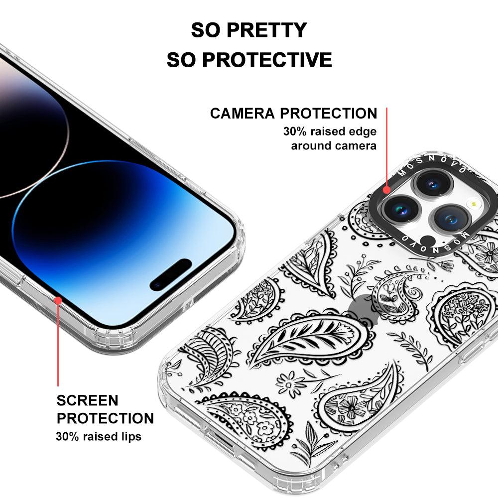 Black Paisley Phone Case - iPhone 14 Pro Max Case - MOSNOVO