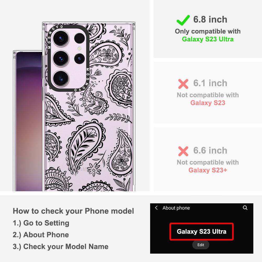 Black Paisley Phone Case - Samsung Galaxy S23 Ultra Case - MOSNOVO