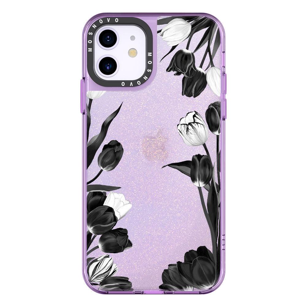 Black Tulips Glitter Phone Case - iPhone 11 Case - MOSNOVO