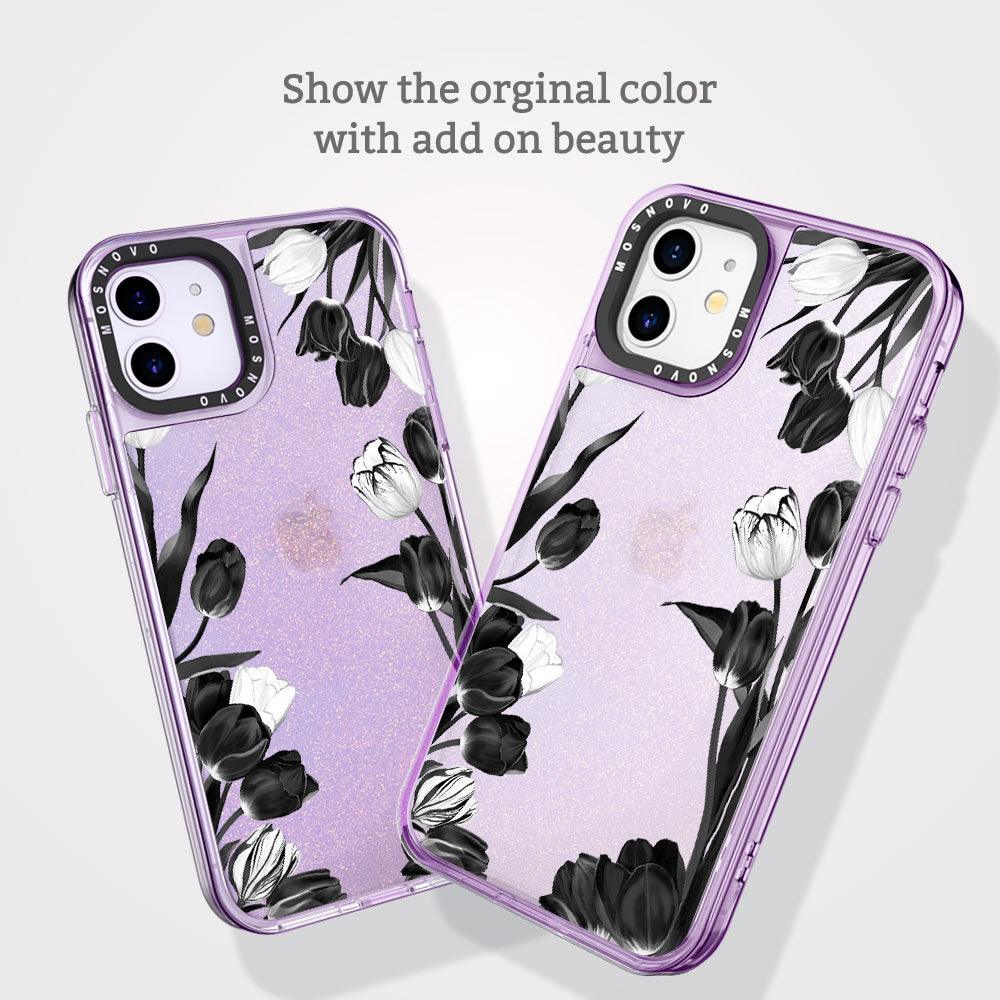 Black Tulips Glitter Phone Case - iPhone 11 Case - MOSNOVO