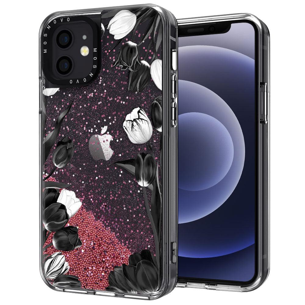 Black Tulips Glitter Phone Case - iPhone 12 Case - MOSNOVO