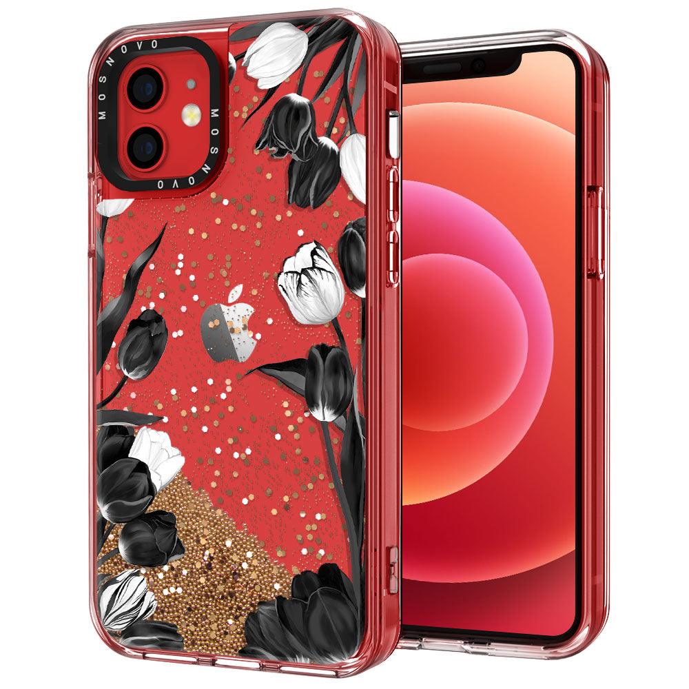Black Tulips Glitter Phone Case - iPhone 12 Case - MOSNOVO