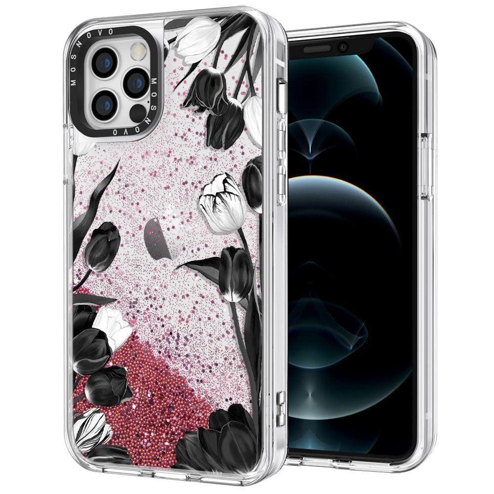 Black Tulips Glitter Phone Case - iPhone 12 Pro Case - MOSNOVO