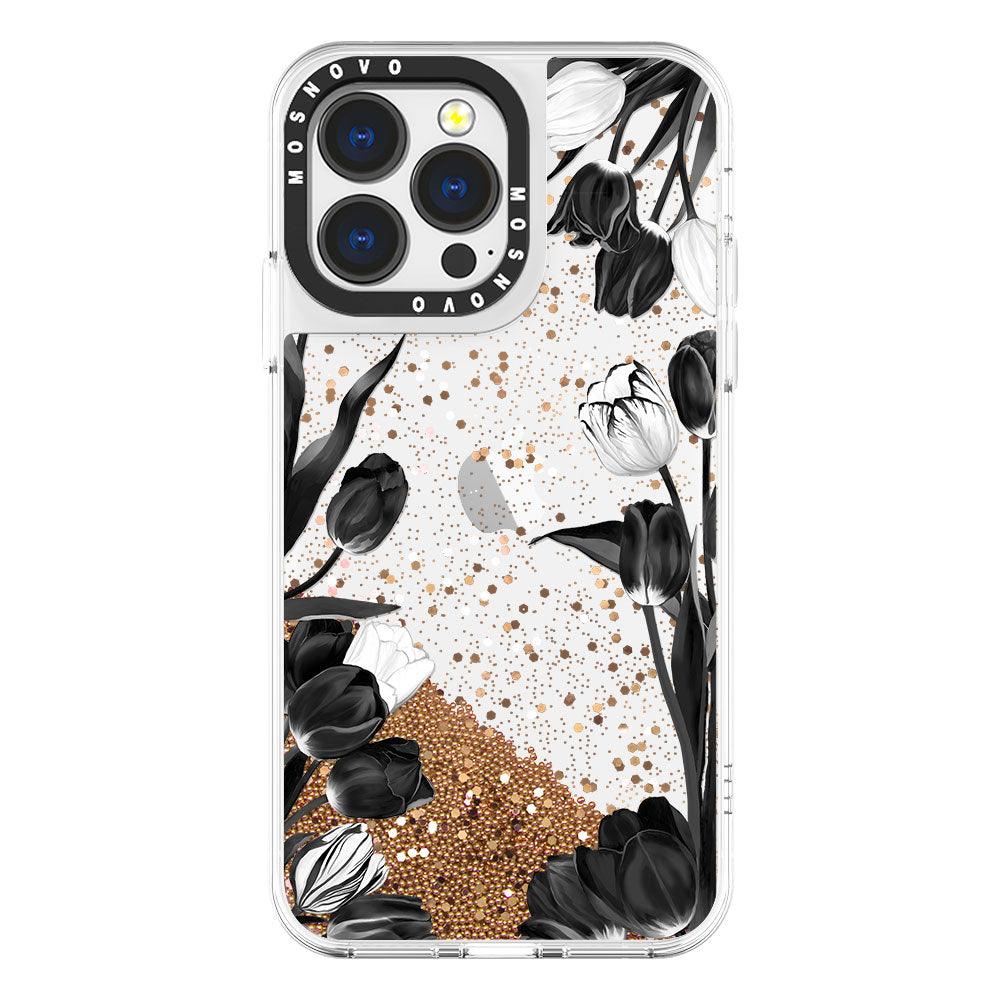 Black Tulips Glitter Phone Case - iPhone 13 Pro Case - MOSNOVO