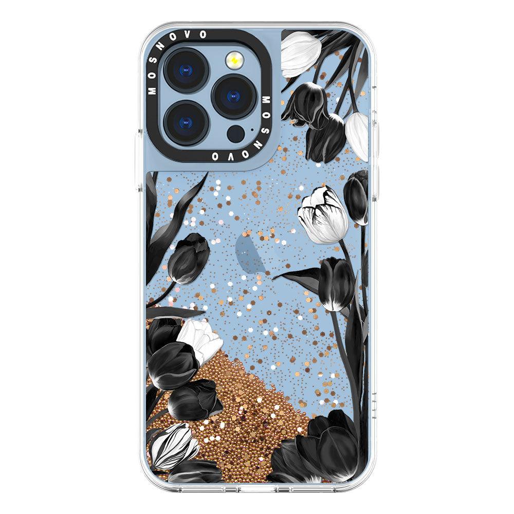 Black Tulips Glitter Phone Case - iPhone 13 Pro Case - MOSNOVO