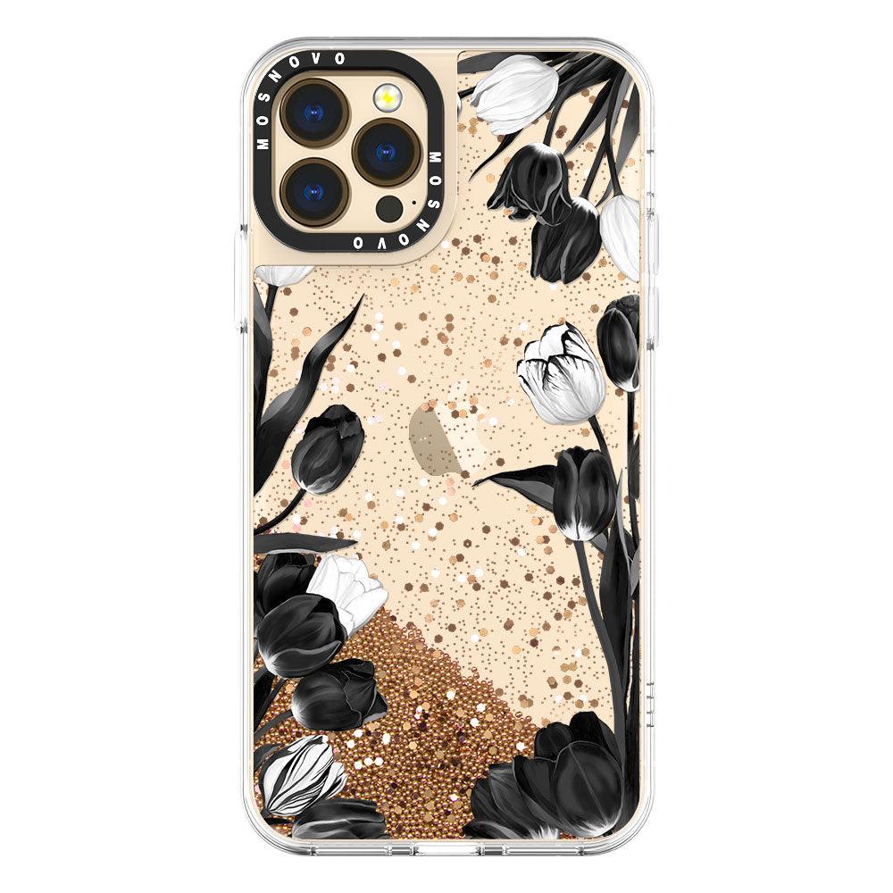 Black Tulips Glitter Phone Case - iPhone 13 Pro Max Case - MOSNOVO