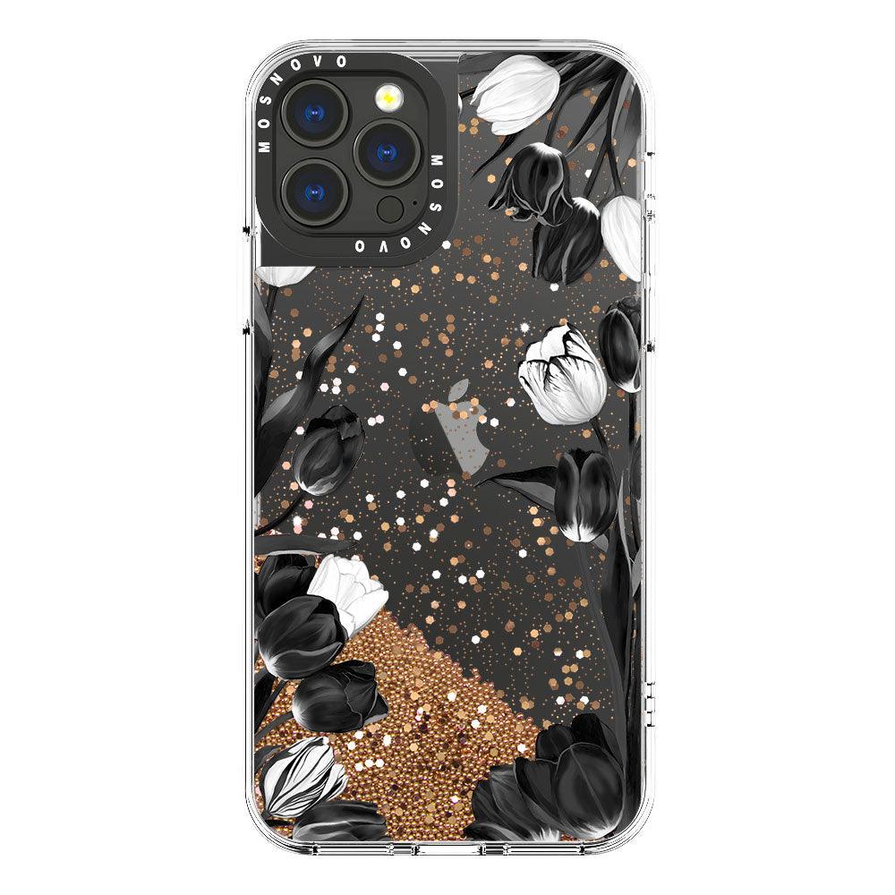 Black Tulips Glitter Phone Case - iPhone 13 Pro Max Case - MOSNOVO