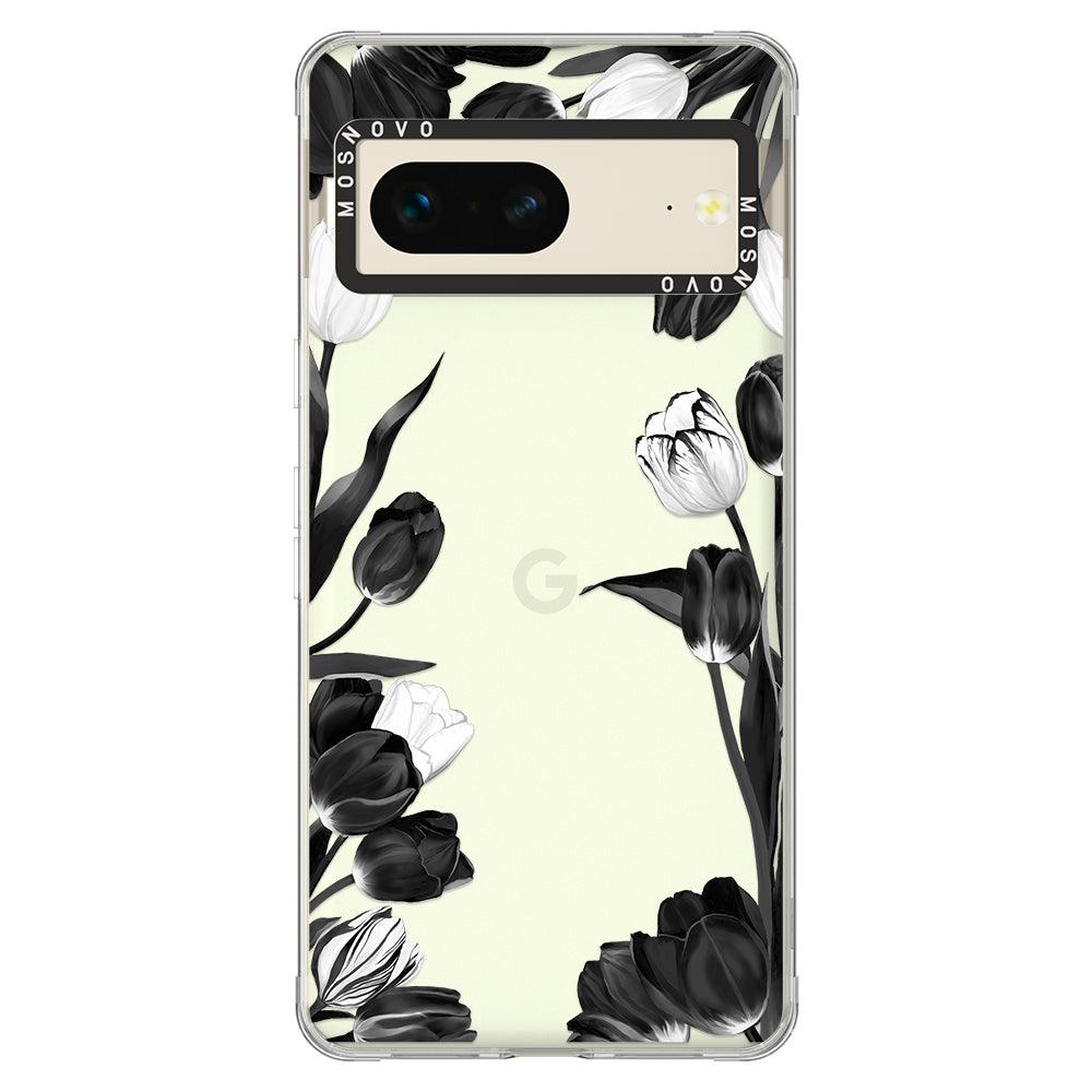 Black White Tulips Phone Case - Google Pixel 7 Case - MOSNOVO
