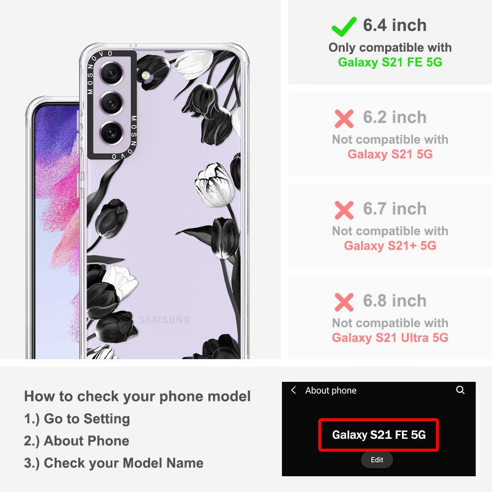 Black White Tulips Phone Case - Samsung Galaxy S21 FE Case - MOSNOVO