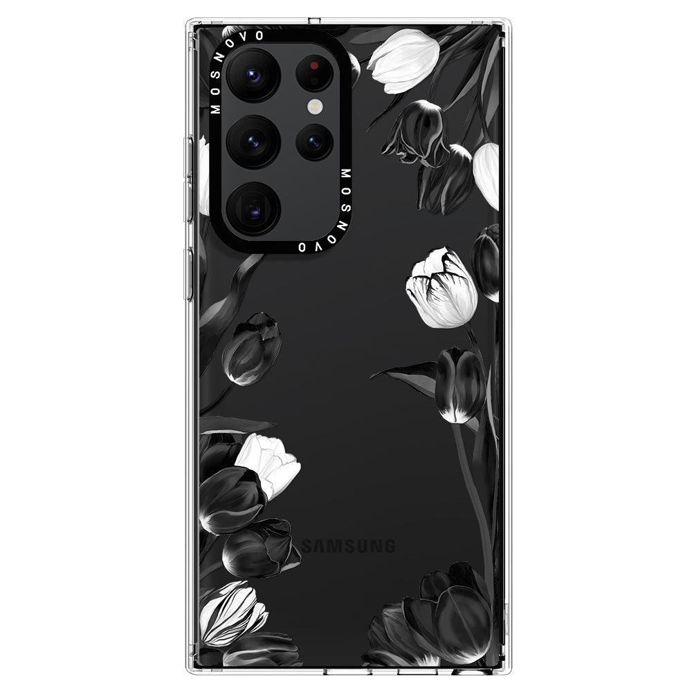 Black White Tulips Phone Case - Samsung Galaxy S22 Ultra Case - MOSNOVO