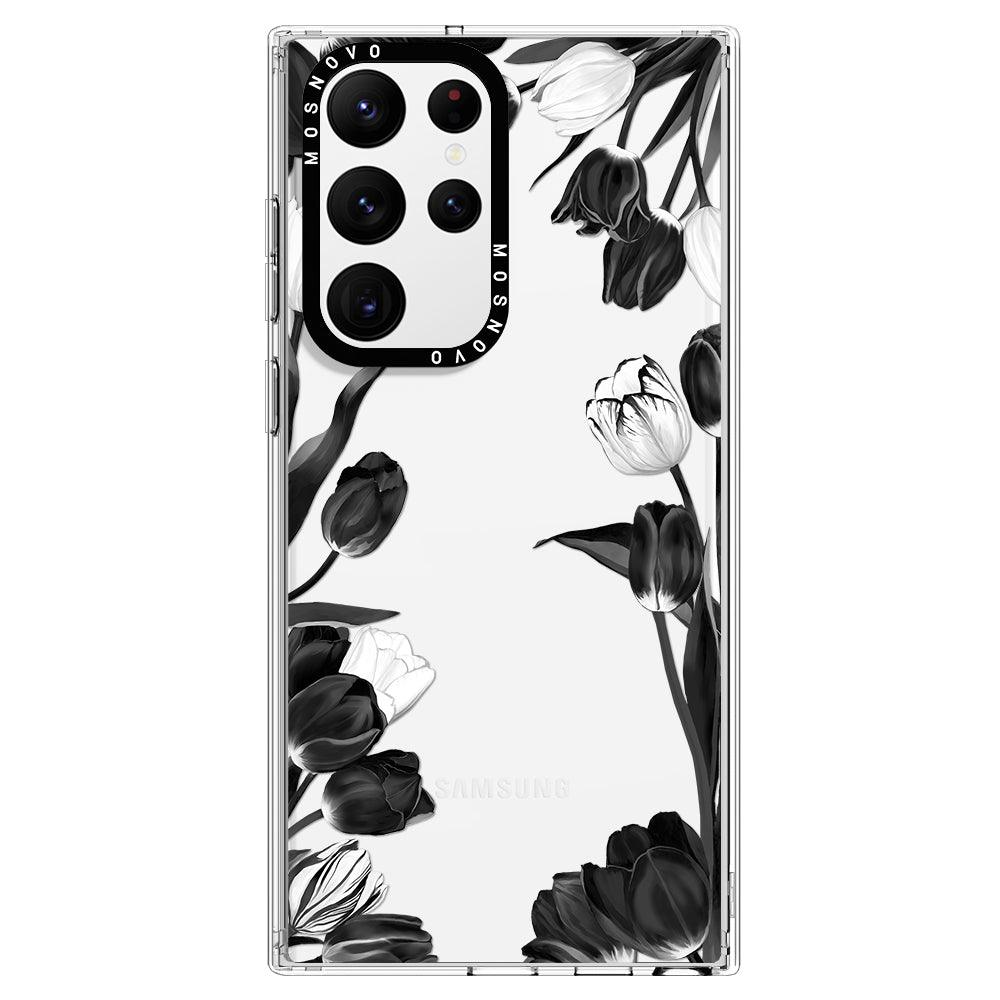 Black White Tulips Phone Case - Samsung Galaxy S22 Ultra Case - MOSNOVO