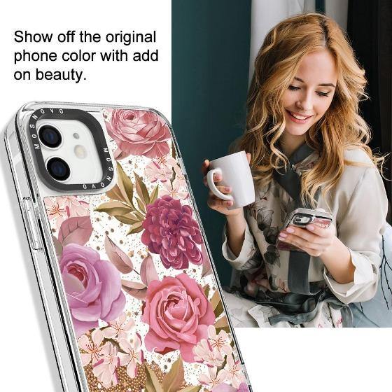 Blossom Flower Floral Glitter Phone Case - iPhone 12 Mini Case - MOSNOVO