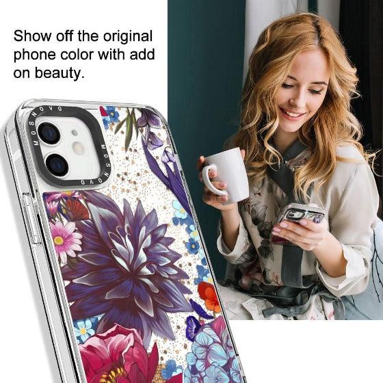 Blue Lilacs Glitter Phone Case - iPhone 12 Mini Case - MOSNOVO