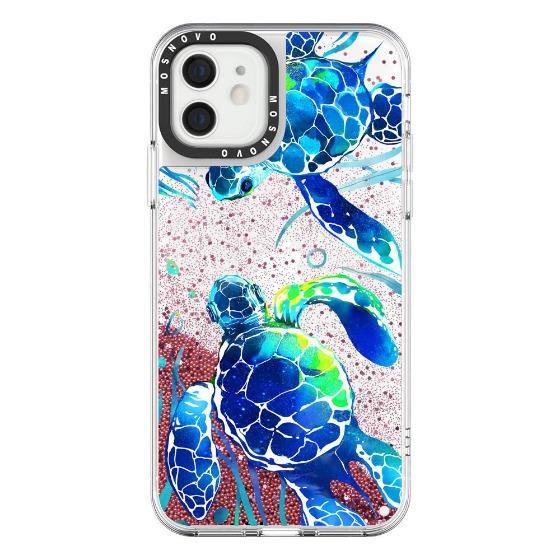 Blue Sea Turtle Glitter Phone Case - iPhone 12 Case - MOSNOVO
