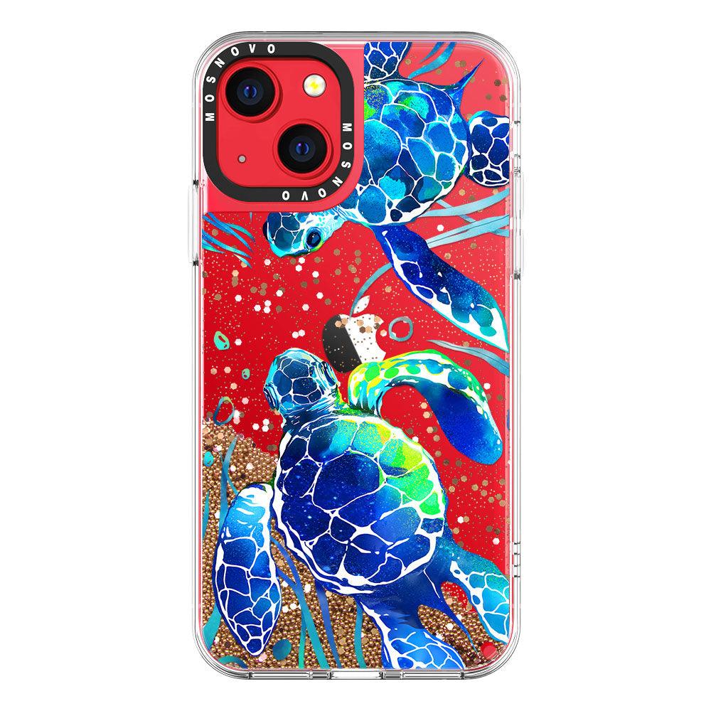 Blue Sea Turtle Glitter Phone Case - iPhone 13 Case - MOSNOVO