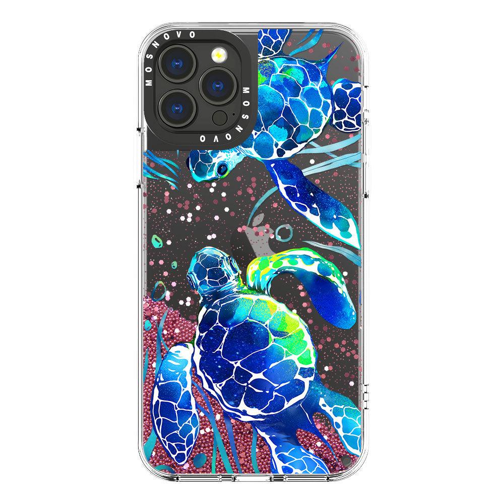Blue Sea Turtle Glitter Phone Case - iPhone 13 Pro Max Case - MOSNOVO