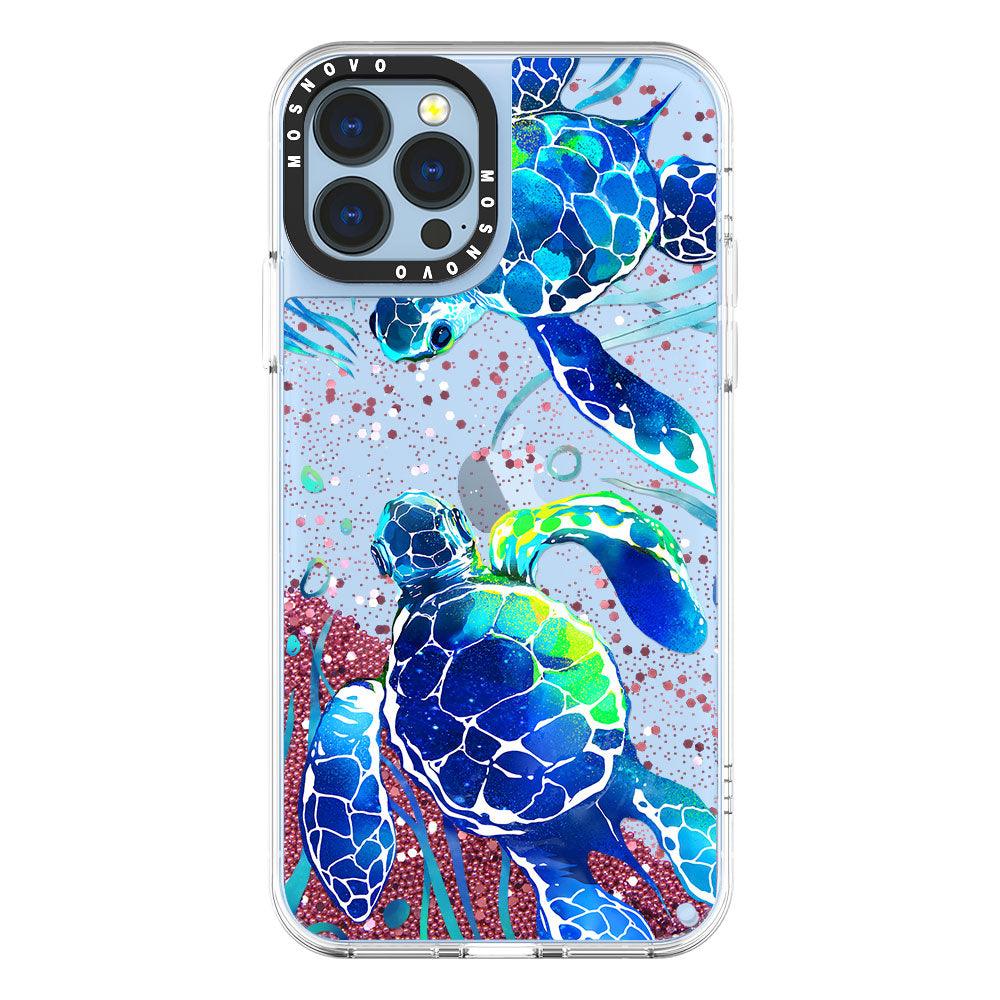 Blue Sea Turtle Glitter Phone Case - iPhone 13 Pro Max Case - MOSNOVO