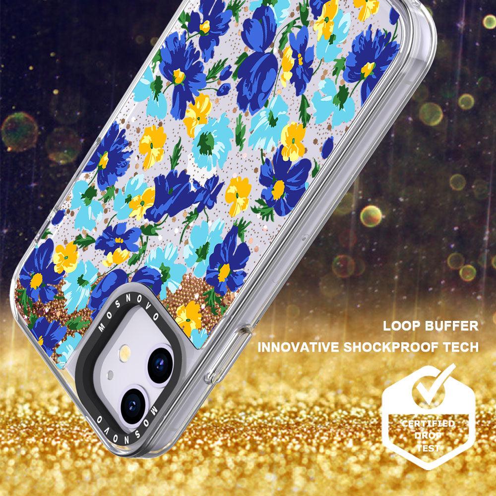 Bluish Flowers Floral Glitter Phone Case - iPhone 11 Case - MOSNOVO