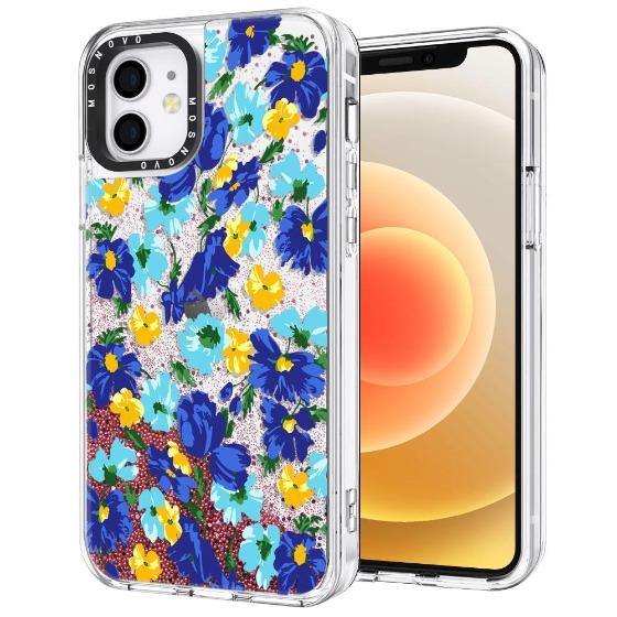 Bluish Flowers Floral Glitter Phone Case - iPhone 12 Case