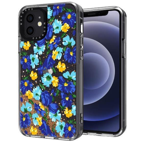 Bluish Flowers Floral Glitter Phone Case - iPhone 12 Case