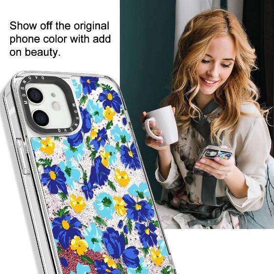Bluish Flowers Floral Glitter Phone Case - iPhone 12 Mini Case