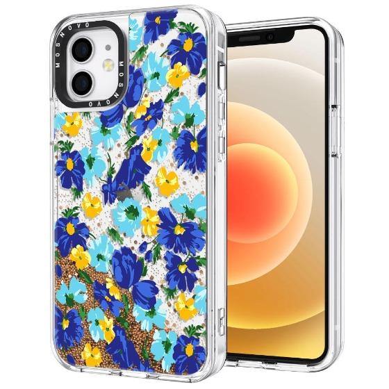 Bluish Flowers Floral Glitter Phone Case - iPhone 12 Mini Case