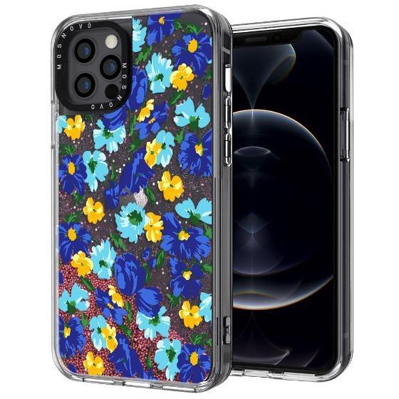 Bluish Flowers Floral Glitter Phone Case - iPhone 12 Pro Case