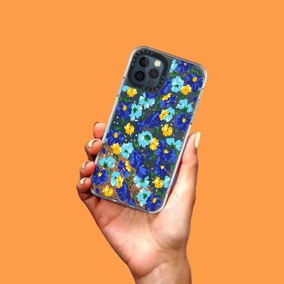 Bluish Flowers Floral Glitter Phone Case - iPhone 12 Pro Max Case