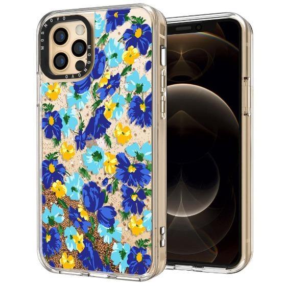 Bluish Flowers Floral Glitter Phone Case - iPhone 12 Pro Max Case