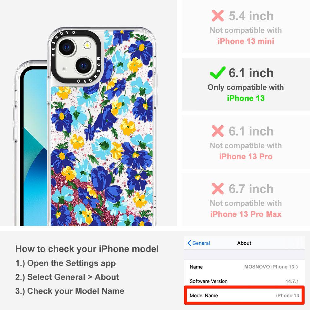 Bluish Flowers Floral Glitter Phone Case - iPhone 13 Case - MOSNOVO
