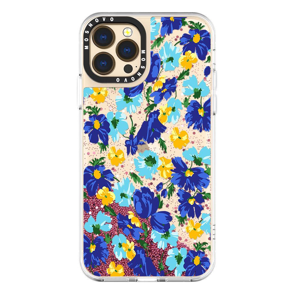 Bluish Flowers Floral Glitter Phone Case - iPhone 13 Pro Max Case - MOSNOVO