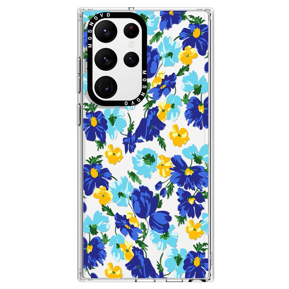 Bluish Flowers Floral Phone Case - Samsung Galaxy S22 Ultra Case - MOSNOVO
