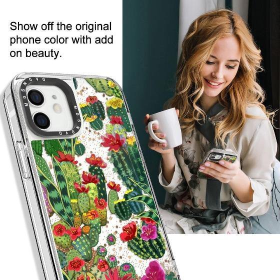 Cactus Botany Glitter Phone Case - iPhone 12 Case - MOSNOVO