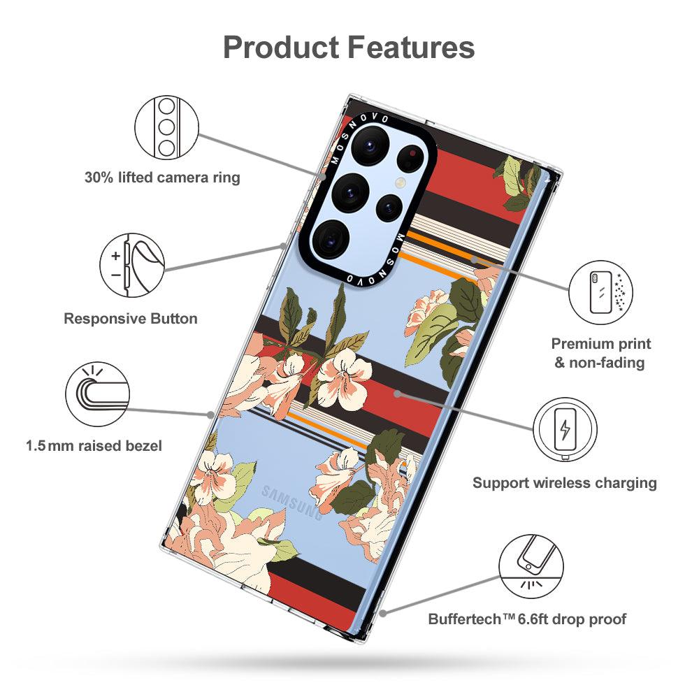 Classic Stripes Floral Phone Case - Samsung Galaxy S22 Ultra Case - MOSNOVO