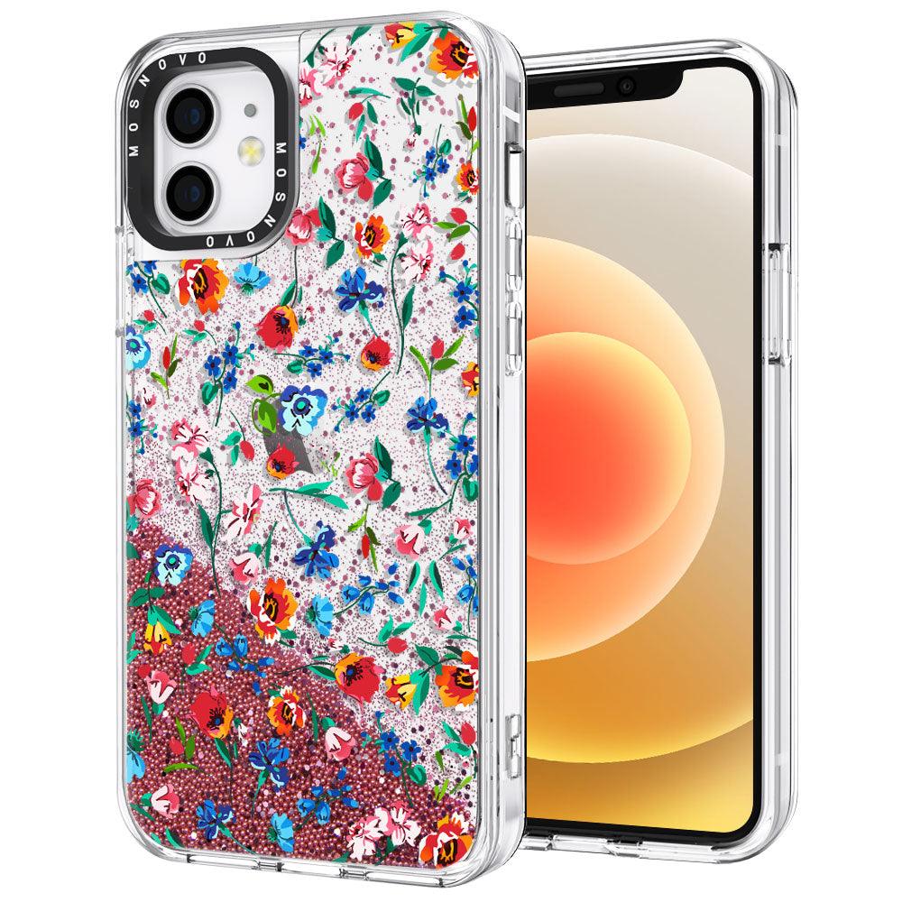 Colorful Floral Flower Glitter Phone Case - iPhone 12 Mini Case - MOSNOVO