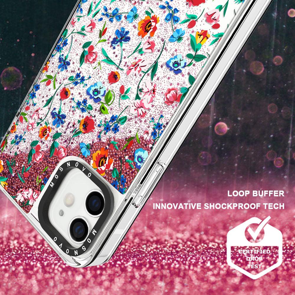 Colorful Floral Flower Glitter Phone Case - iPhone 12 Mini Case - MOSNOVO