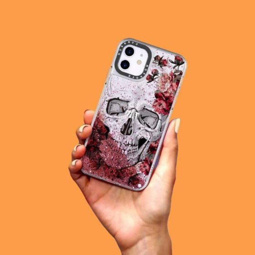 Cool Floral Skull Glitter Phone Case - iPhone 11 Case - MOSNOVO