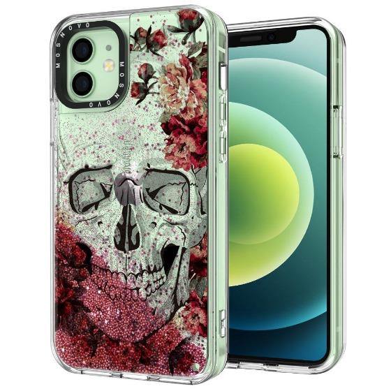 Cool Floral Skull Glitter Phone Case - iPhone 12 Case