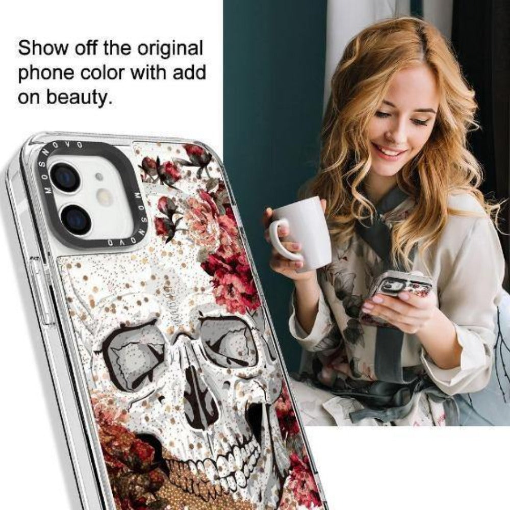 Cool Floral Skull Glitter Phone Case - iPhone 12 Case