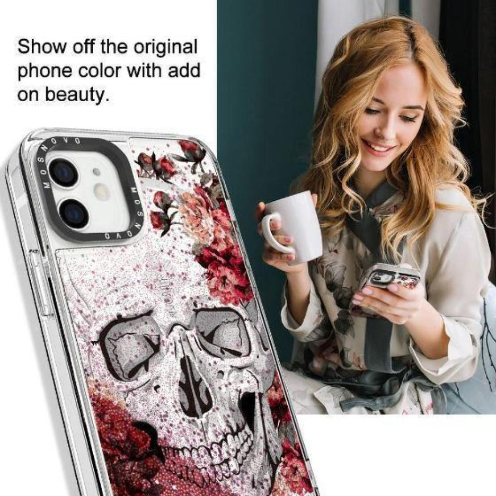 Cool Floral Skull Glitter Phone Case - iPhone 12 Mini Case