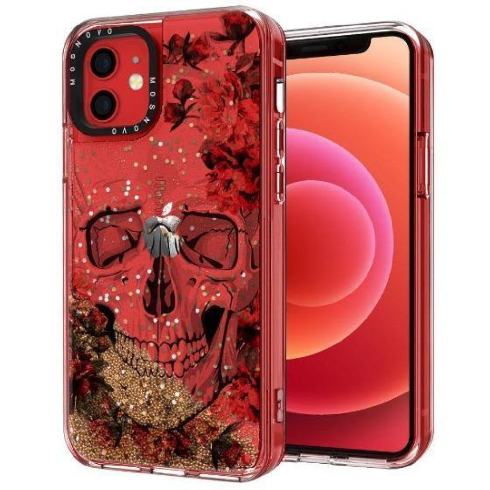 Cool Floral Skull Glitter Phone Case - iPhone 12 Mini Case